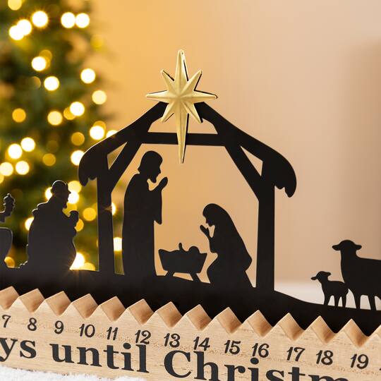 Glitzhome® 18" Christmas Wooden & Metal Nativity Advent Calendar Decor